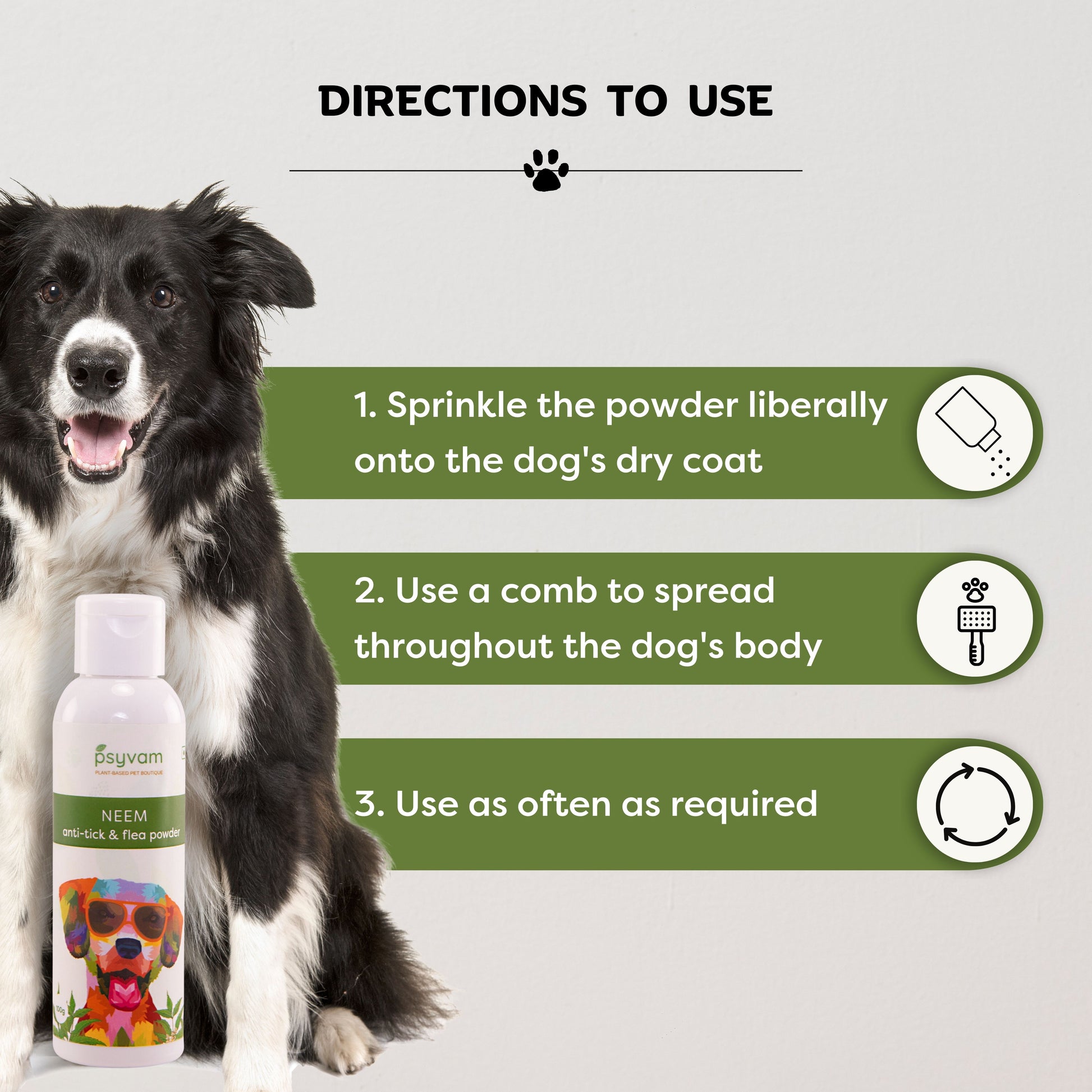 Image of Psyvam Anti Tick & Flea Powder Neem Directions to Use