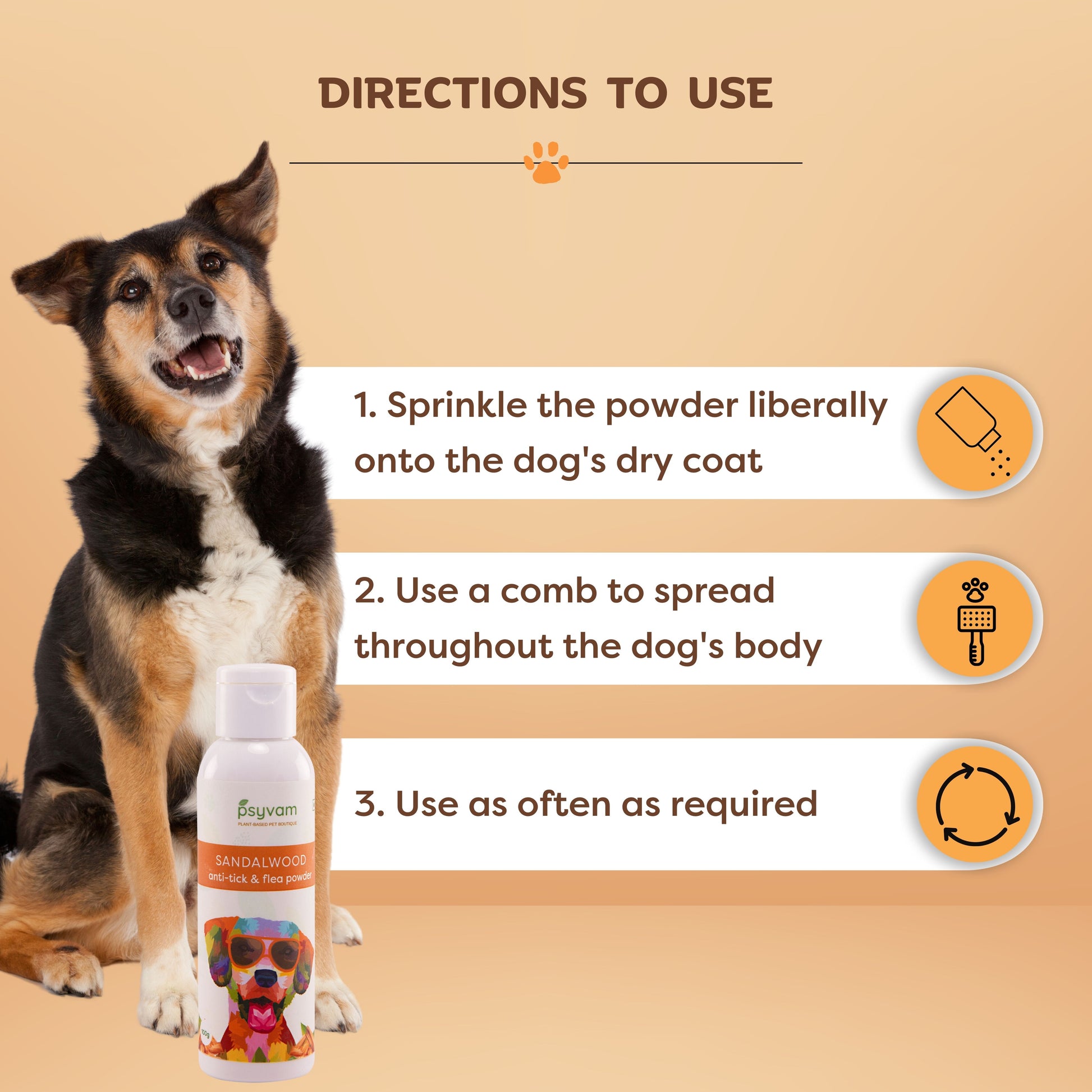 Image of Psyvam Anti Tick & Flea Powder Sandalwood Directions to Use