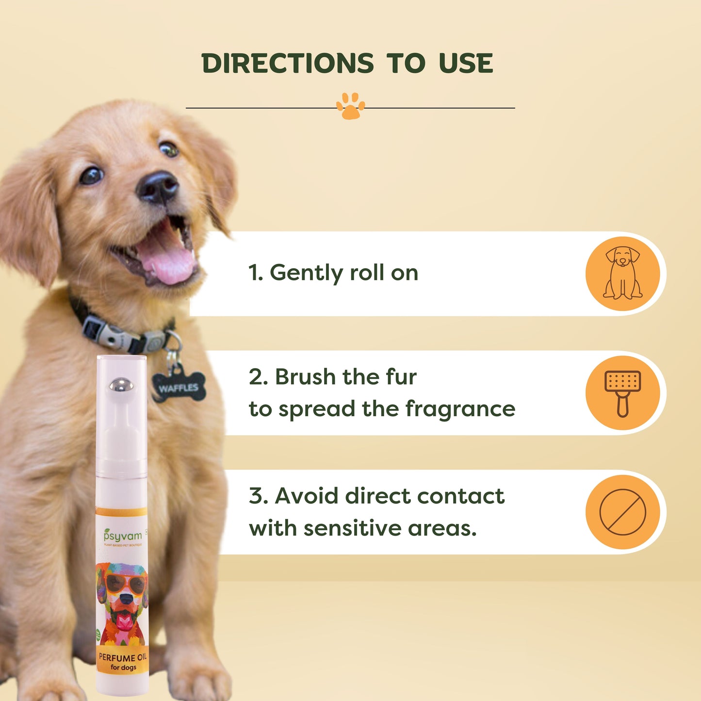 Image of Directions to Use of Roll on Psyvam Perfume Oil for Dogs