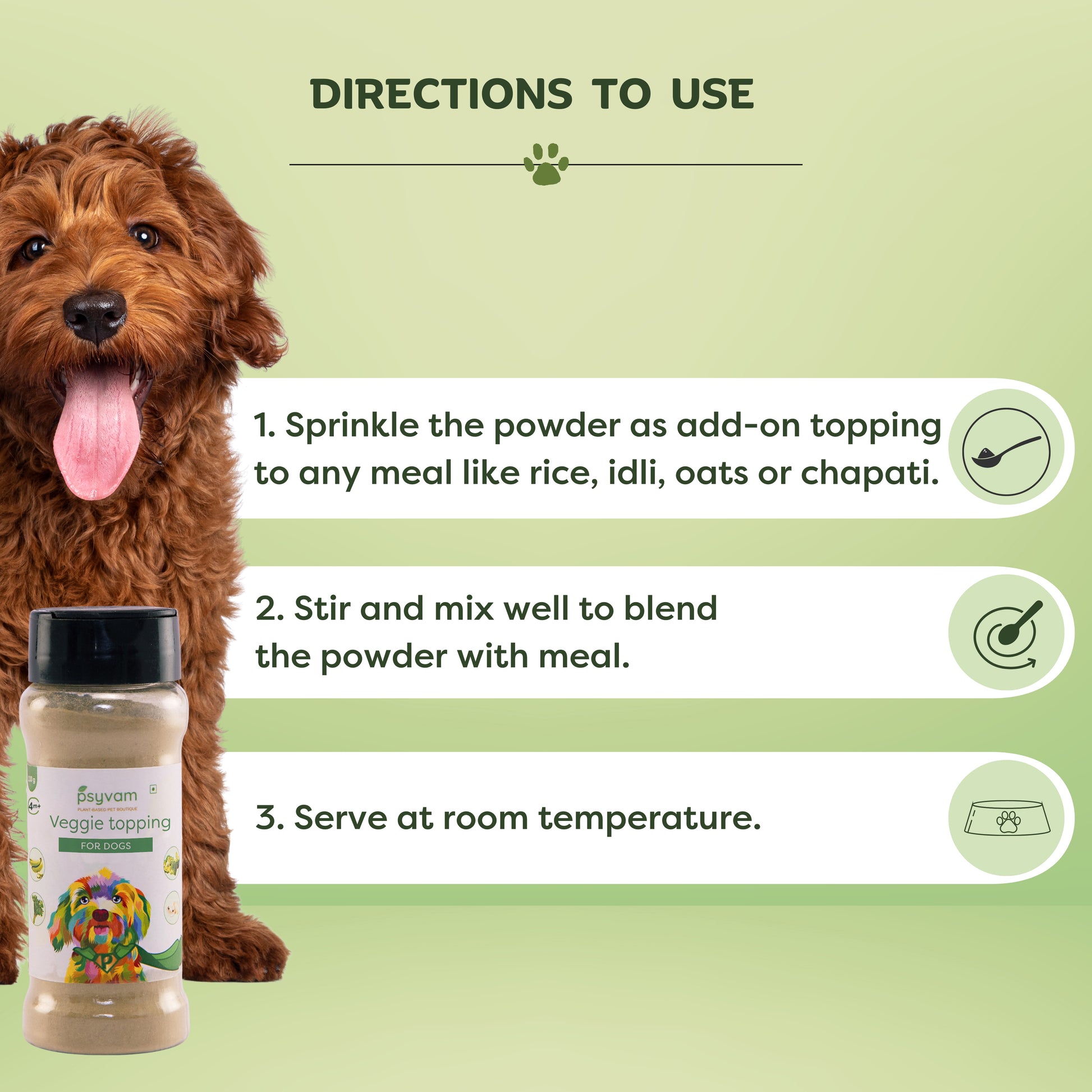 Image of Psyvam Veggie Topping for Dogs Directions of Use